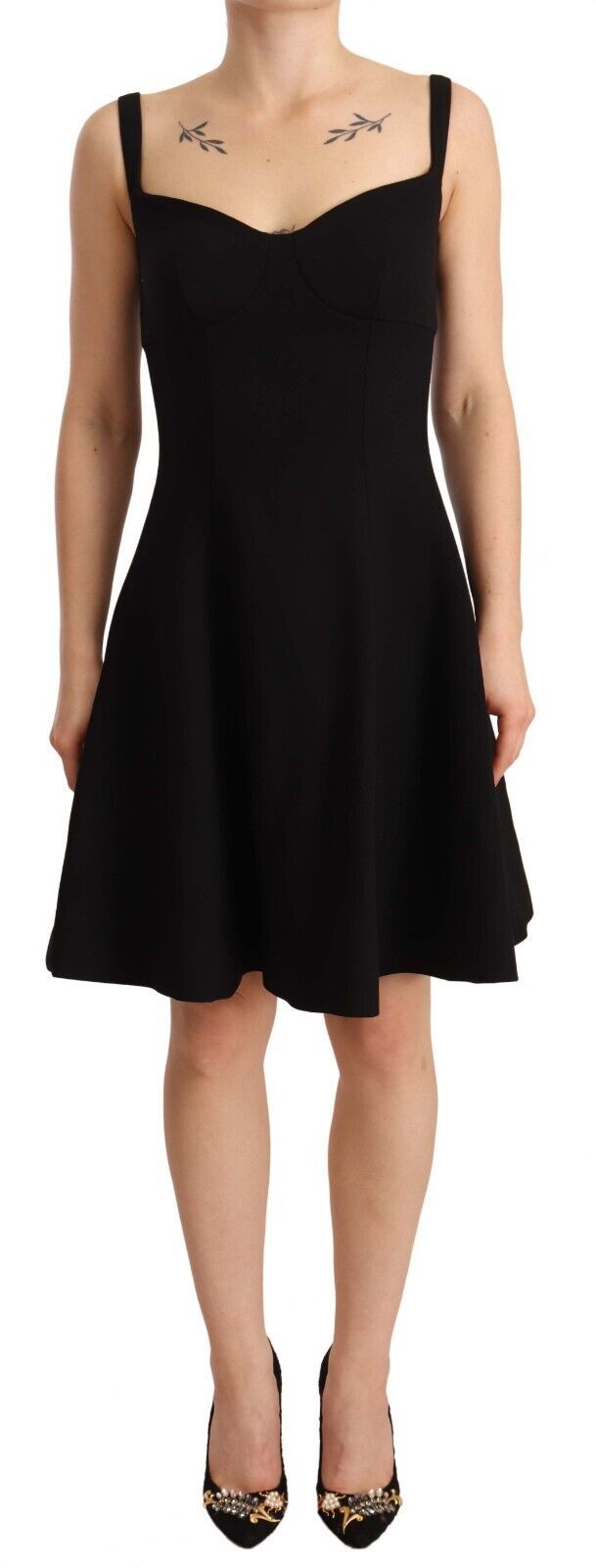 Dolce & Gabbana Black Fit Flare Wool Stretch Sheath Dress by Dolce & Gabbana