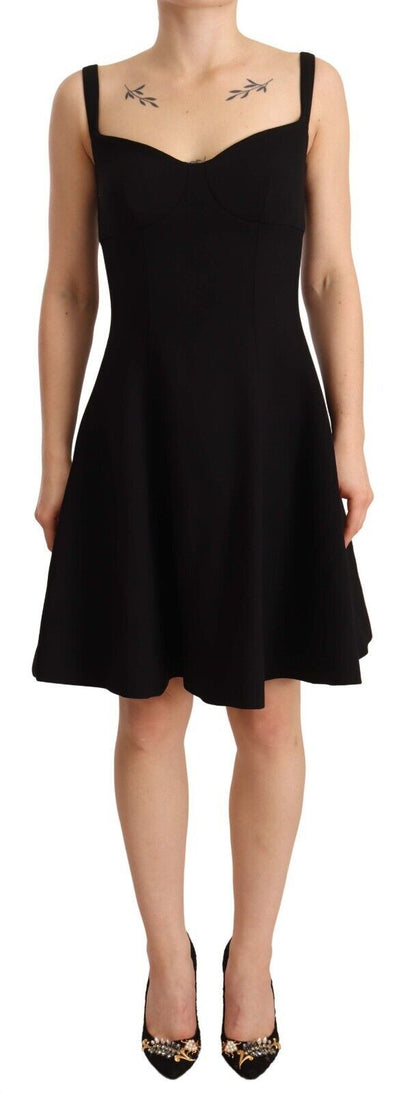 Dolce & Gabbana Black Fit Flare Wool Stretch Sheath Dress by Dolce & Gabbana