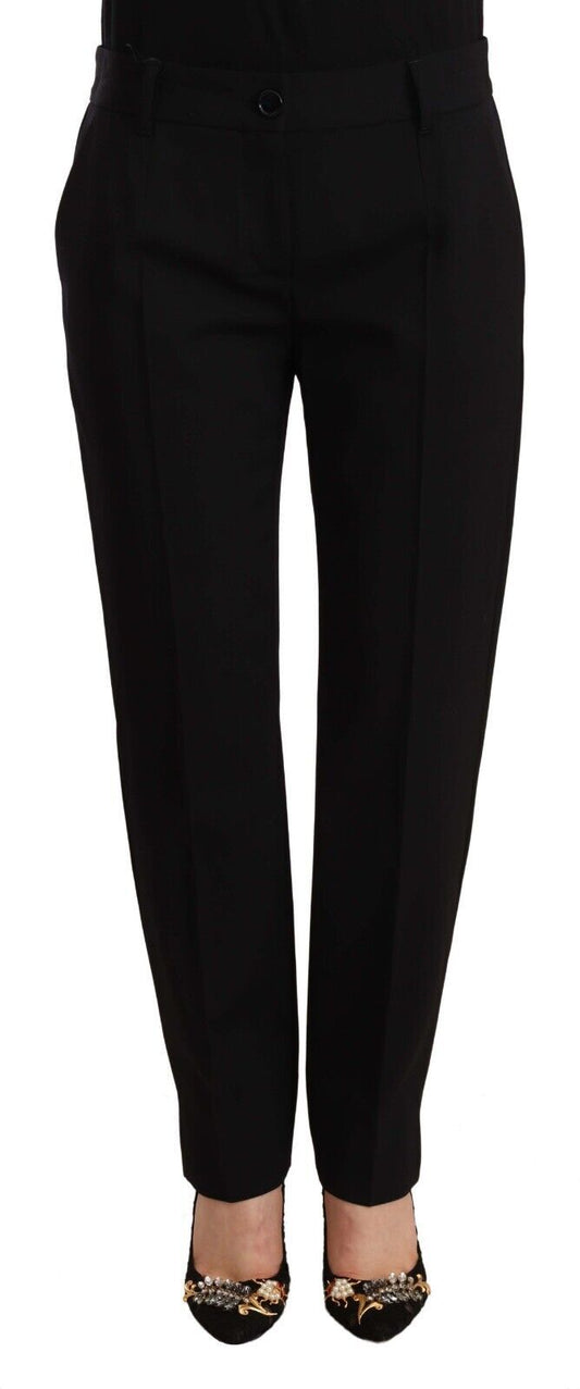 Dolce & Gabbana Black Mid Waist Skinny Trouser Wool Pants by Dolce & Gabbana