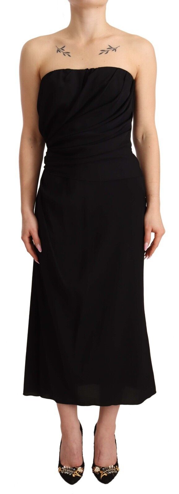 Dolce & Gabbana Black Silk Stretch Strapless Sheath Midi Dress by Dolce & Gabbana
