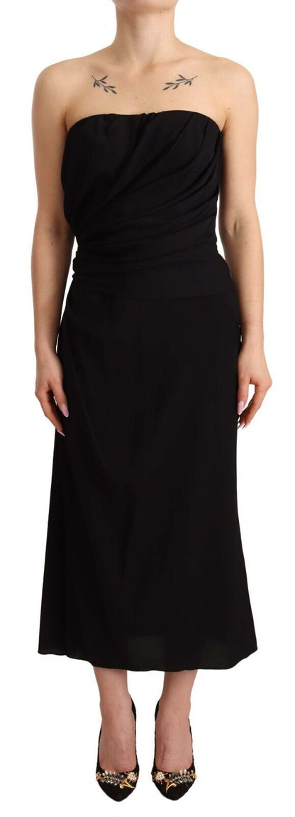 Dolce & Gabbana Black Silk Stretch Strapless Sheath Midi Dress by Dolce & Gabbana