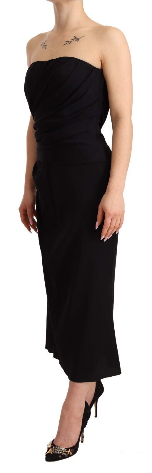 Dolce & Gabbana Black Silk Stretch Strapless Sheath Midi Dress by Dolce & Gabbana