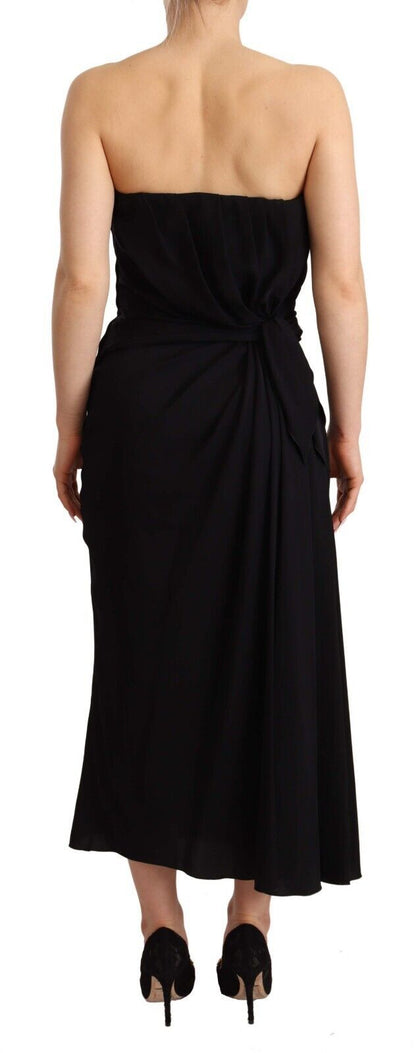 Dolce & Gabbana Black Silk Stretch Strapless Sheath Midi Dress by Dolce & Gabbana