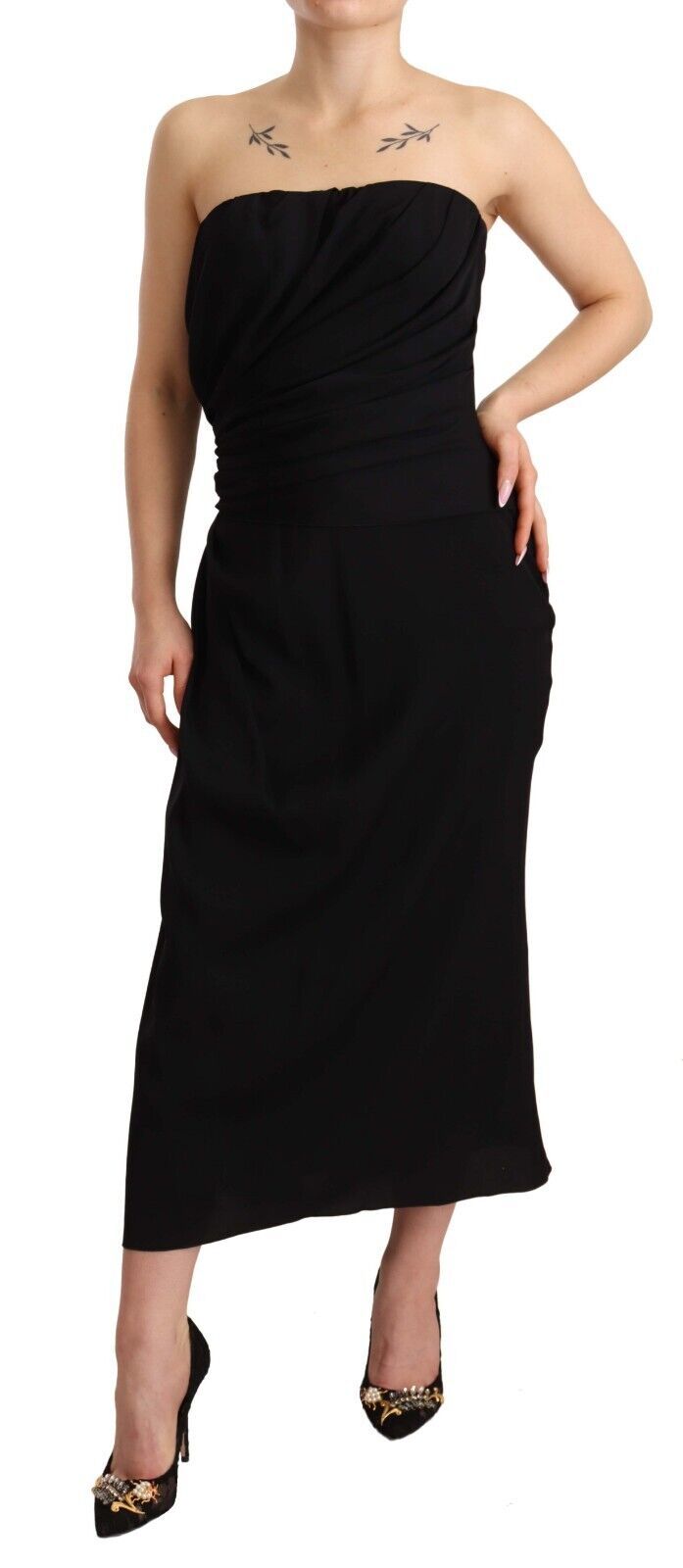 Dolce & Gabbana Black Silk Stretch Strapless Sheath Midi Dress by Dolce & Gabbana