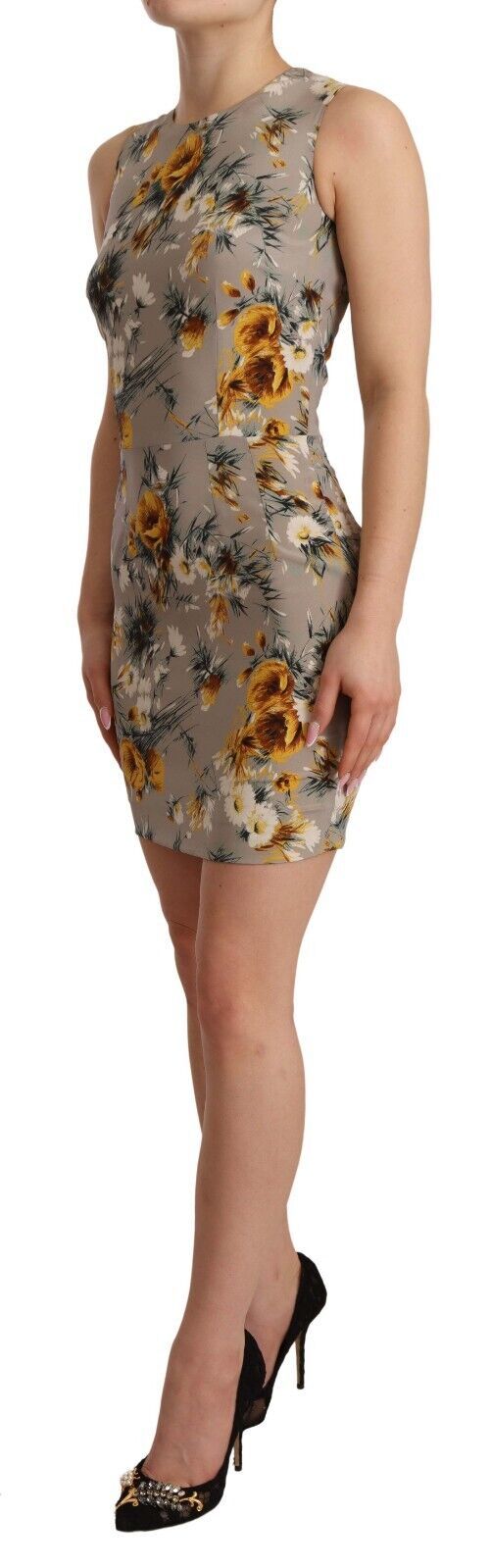 Dolce & Gabbana Gray Silk Stretch Floral Sheath Mini Dress by Dolce & Gabbana