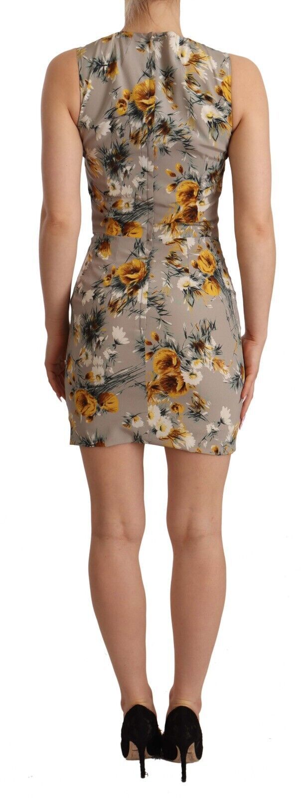 Dolce & Gabbana Gray Silk Stretch Floral Sheath Mini Dress by Dolce & Gabbana