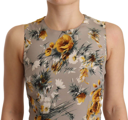 Dolce & Gabbana Gray Silk Stretch Floral Sheath Mini Dress by Dolce & Gabbana