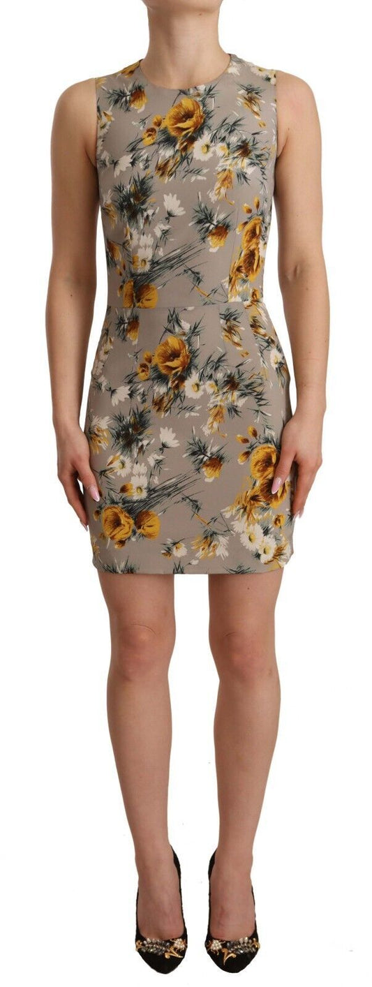 Dolce & Gabbana Gray Silk Stretch Floral Sheath Mini Dress by Dolce & Gabbana