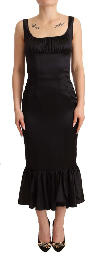 Dolce & Gabbana Black Silk Stretch Sheath Mermaid Midi Dress by Dolce & Gabbana