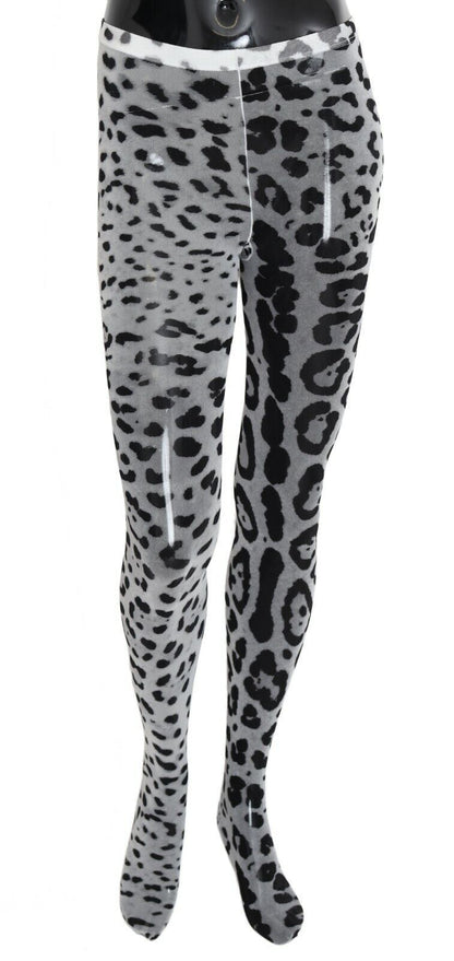 Dolce &amp; Gabbana Gray Leopard Print Mesh Nylon Tights