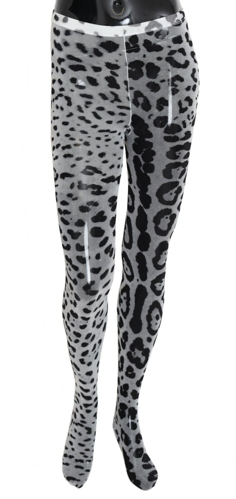 Dolce &amp; Gabbana Gray Leopard Print Mesh Nylon Tights
