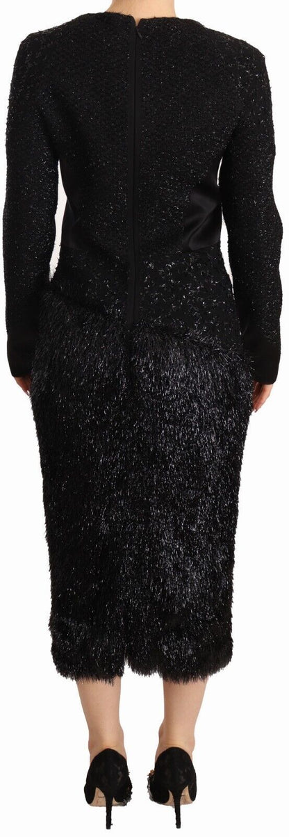 Masha Ma Black Studs Embellished Long Sleeves Sheath Midi Dress by Masha Ma