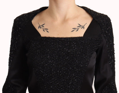 Masha Ma Black Studs Embellished Long Sleeves Sheath Midi Dress by Masha Ma