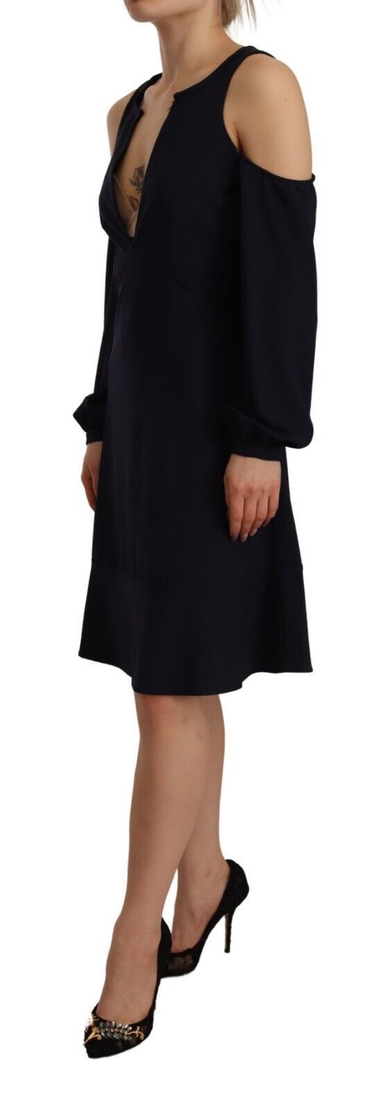 Twinset Black Long Sleeves Open Shoulder A-line Dress by Twinset