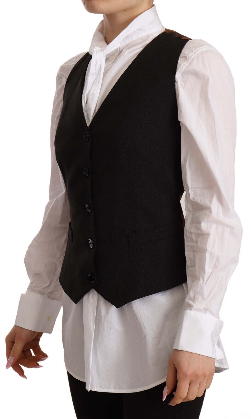Dolce &amp; Gabbana Black Button Down Sleeveless Vest Polyester Top