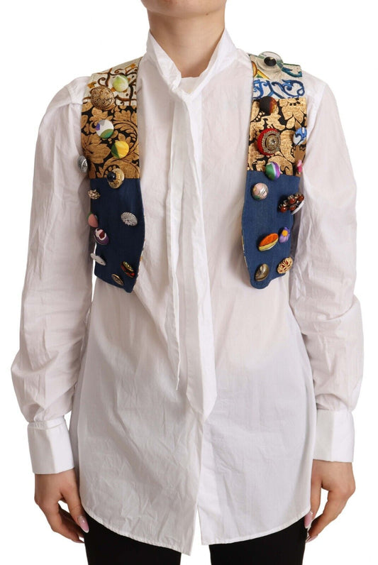 Débardeur court multicolore Dolce &amp; Gabbana avec boutons décoratifs