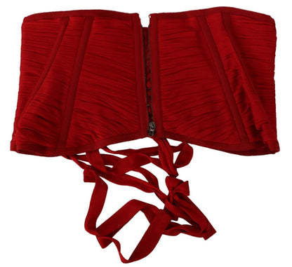 Dolce &amp; Gabbana Élégant haut corset en soie rouge avec ceinture
