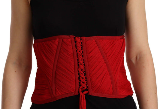 Dolce &amp; Gabbana Élégant haut corset en soie rouge avec ceinture