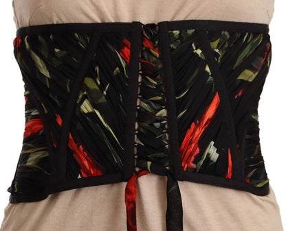 Dolce &amp; Gabbana Élégant haut corset en soie noire avec ceinture