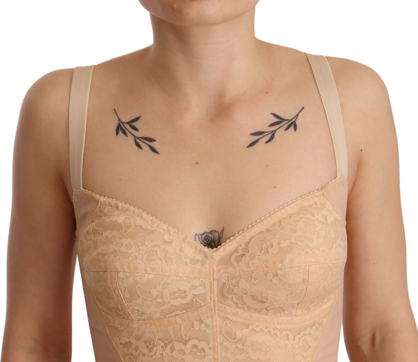 Body extensible beige à empiècements en dentelle Dolce &amp; Gabbana