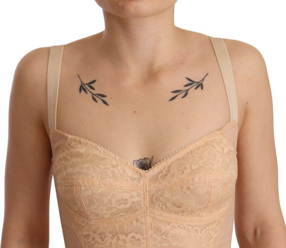 Body extensible beige à empiècements en dentelle Dolce &amp; Gabbana