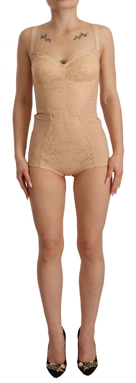 Body extensible beige à empiècements en dentelle Dolce &amp; Gabbana