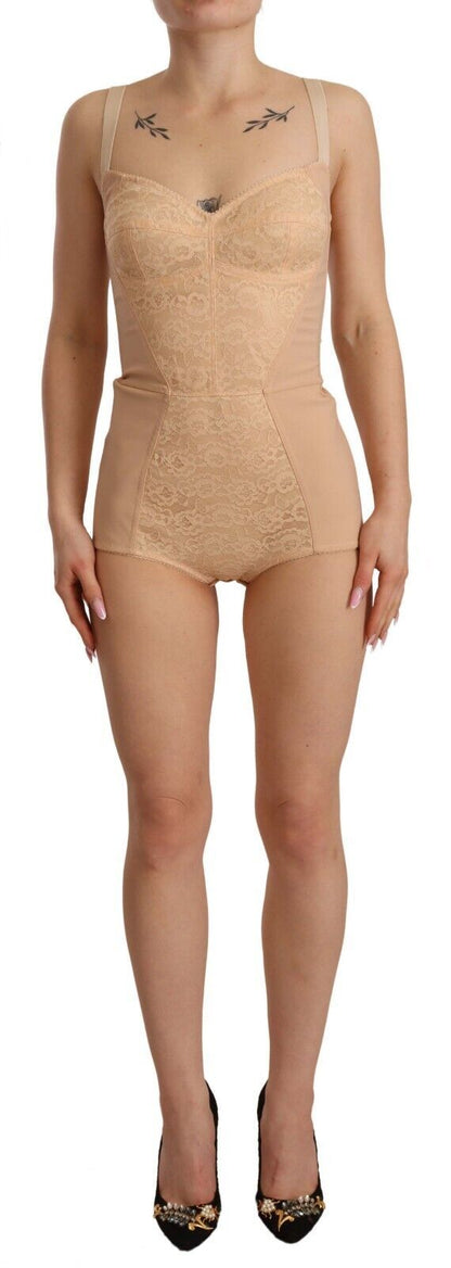 Body extensible beige à empiècements en dentelle Dolce &amp; Gabbana