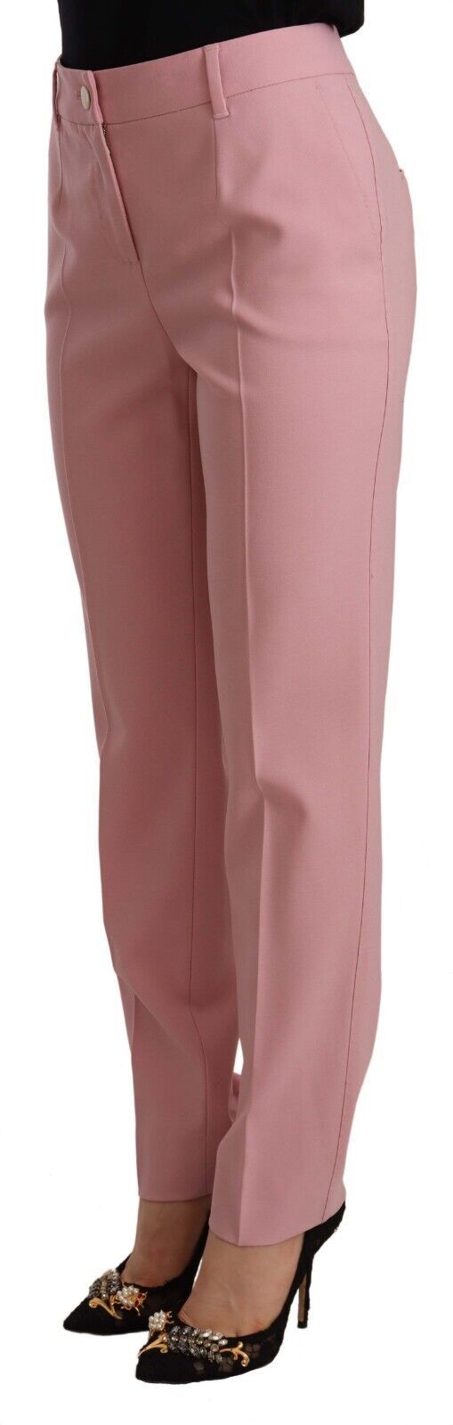 Dolce & Gabbana Pink Wool Stretch High Waist Trouser Pants by Dolce & Gabbana