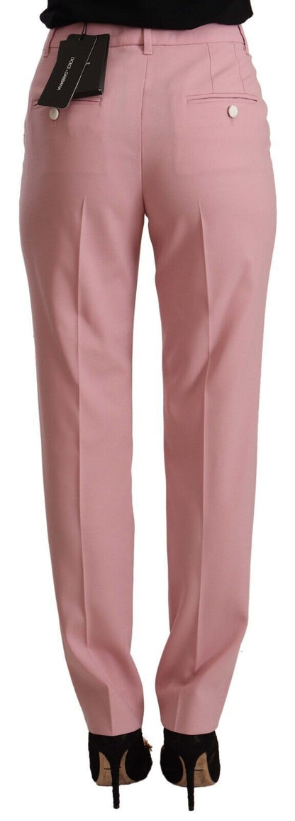 Dolce & Gabbana Pink Wool Stretch High Waist Trouser Pants by Dolce & Gabbana