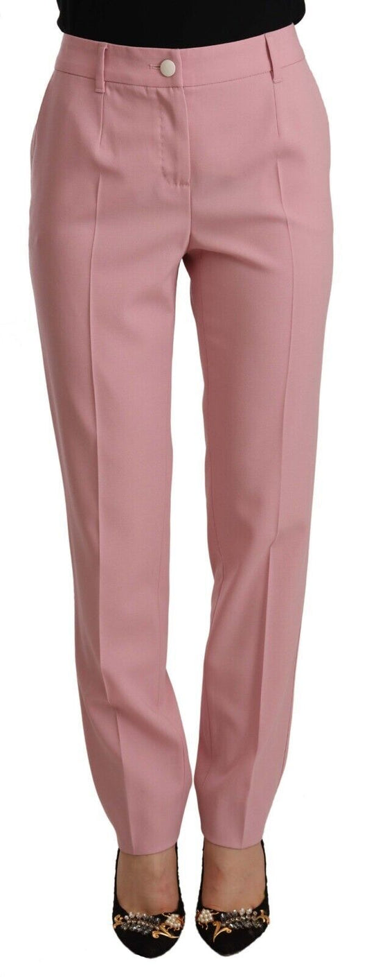 Dolce & Gabbana Pink Wool Stretch High Waist Trouser Pants by Dolce & Gabbana
