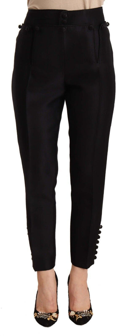 Dsquared² Black Button Embellished Cropped High Waist Pants by Dsquared²