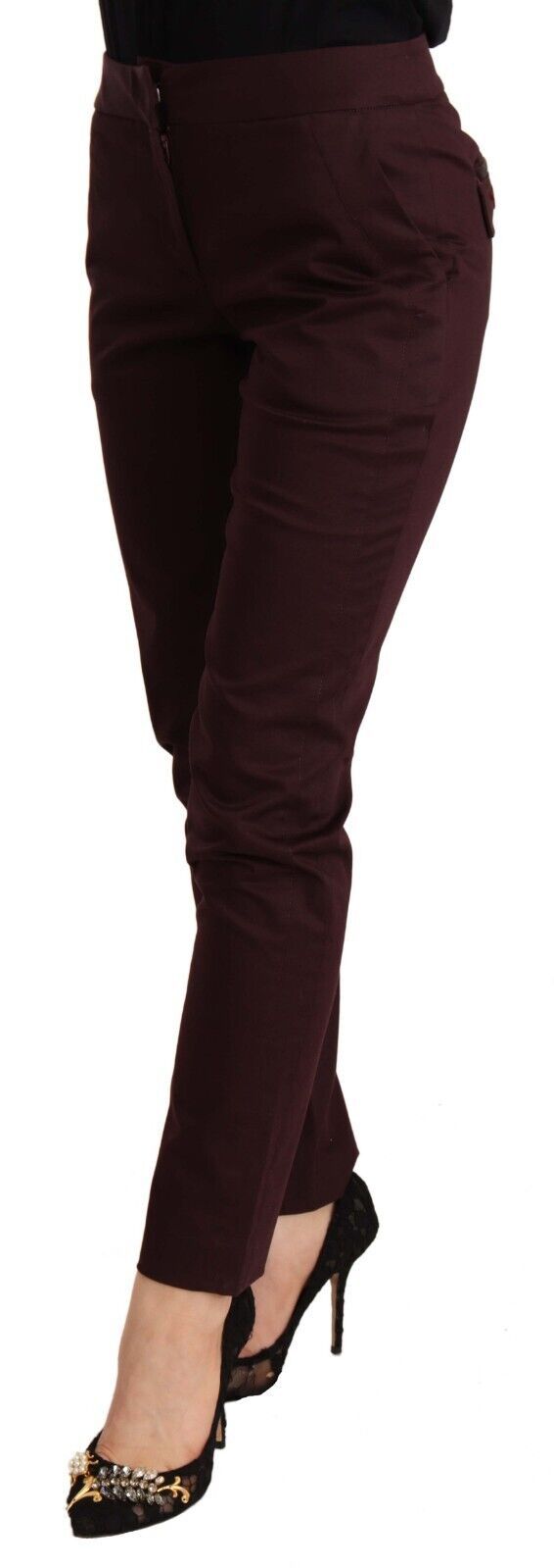 Just Cavalli Maroon Mid Waist Skinny Women Trouser Pants by Just Cavalli