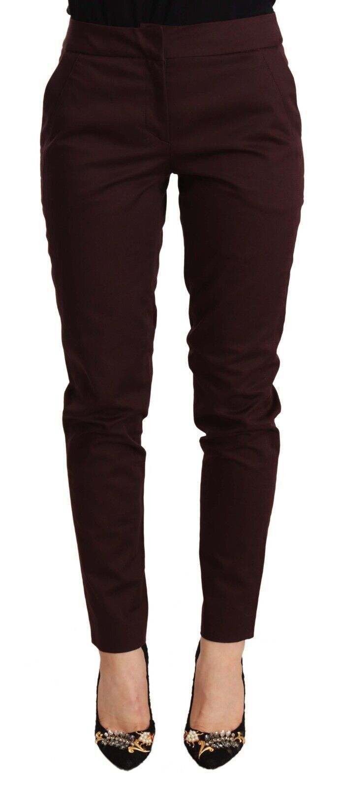 Just Cavalli Maroon Mid Waist Skinny Women Trouser Pants by Just Cavalli