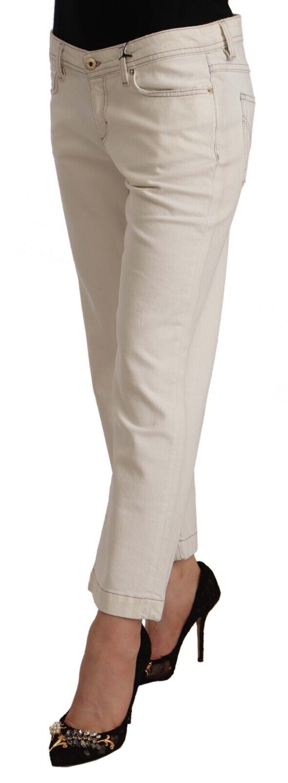Dolce & Gabbana Off White Cotton Flared Cropped Denim Jeans by Dolce & Gabbana