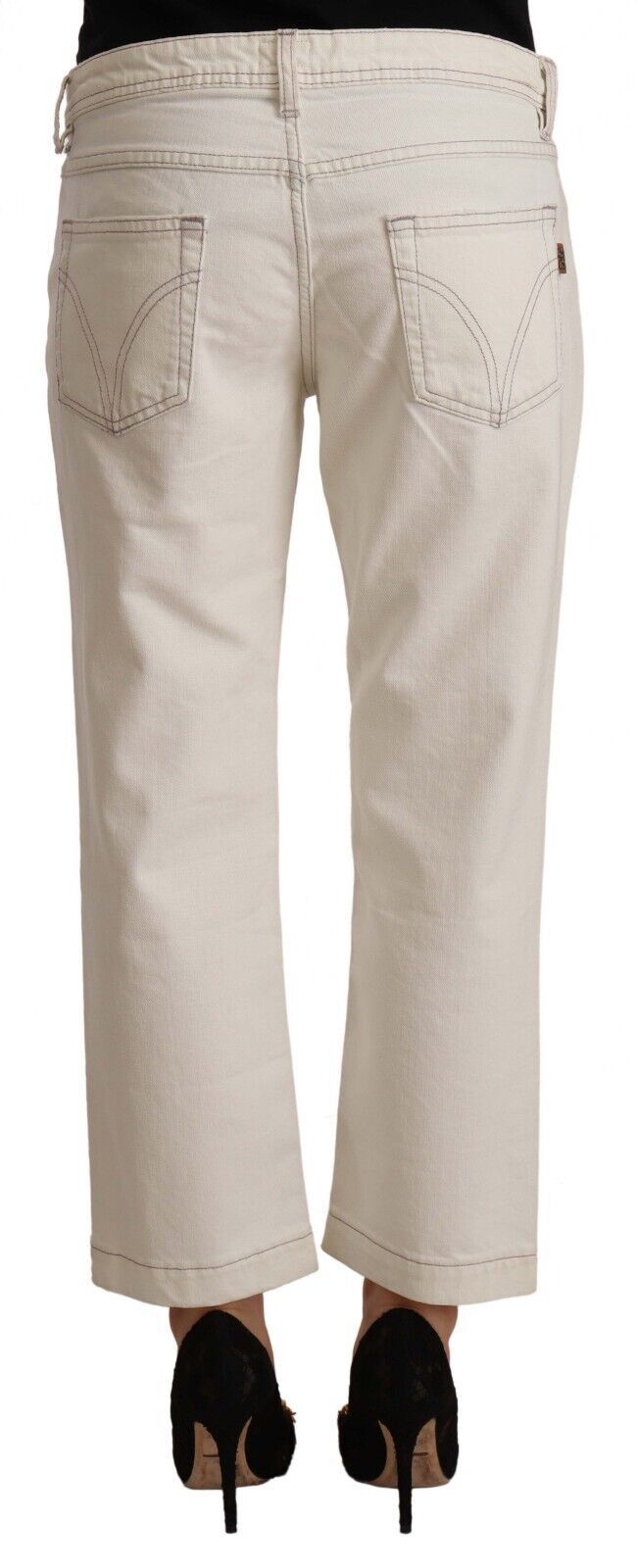 Dolce & Gabbana Off White Cotton Flared Cropped Denim Jeans by Dolce & Gabbana
