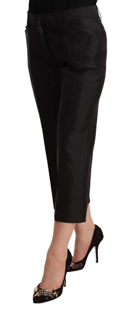 Dolce & Gabbana Black 100% Silk Flared Cropped Pants by Dolce & Gabbana