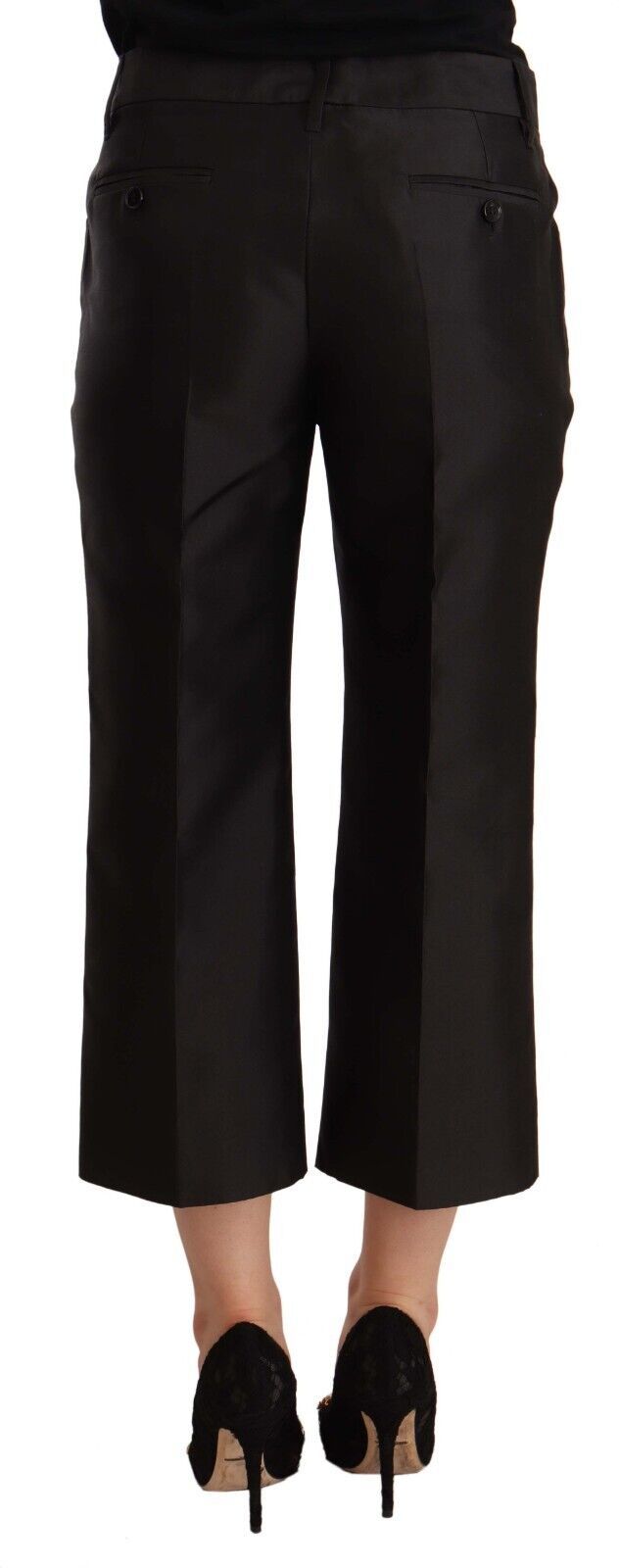 Dolce & Gabbana Black 100% Silk Flared Cropped Pants by Dolce & Gabbana