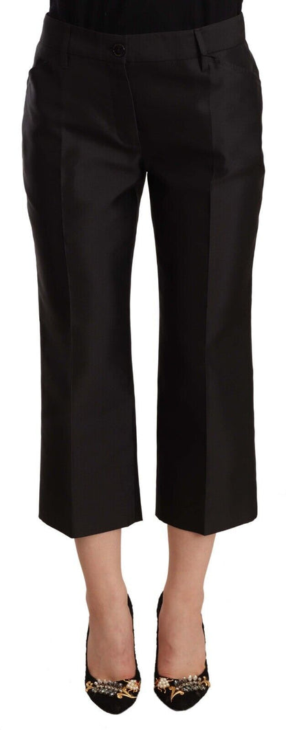 Dolce & Gabbana Black 100% Silk Flared Cropped Pants by Dolce & Gabbana