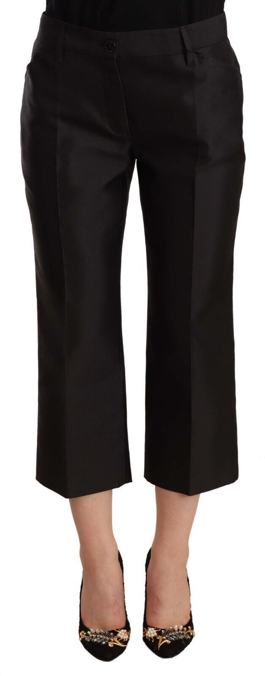 Dolce & Gabbana Black 100% Silk Flared Cropped Pants by Dolce & Gabbana