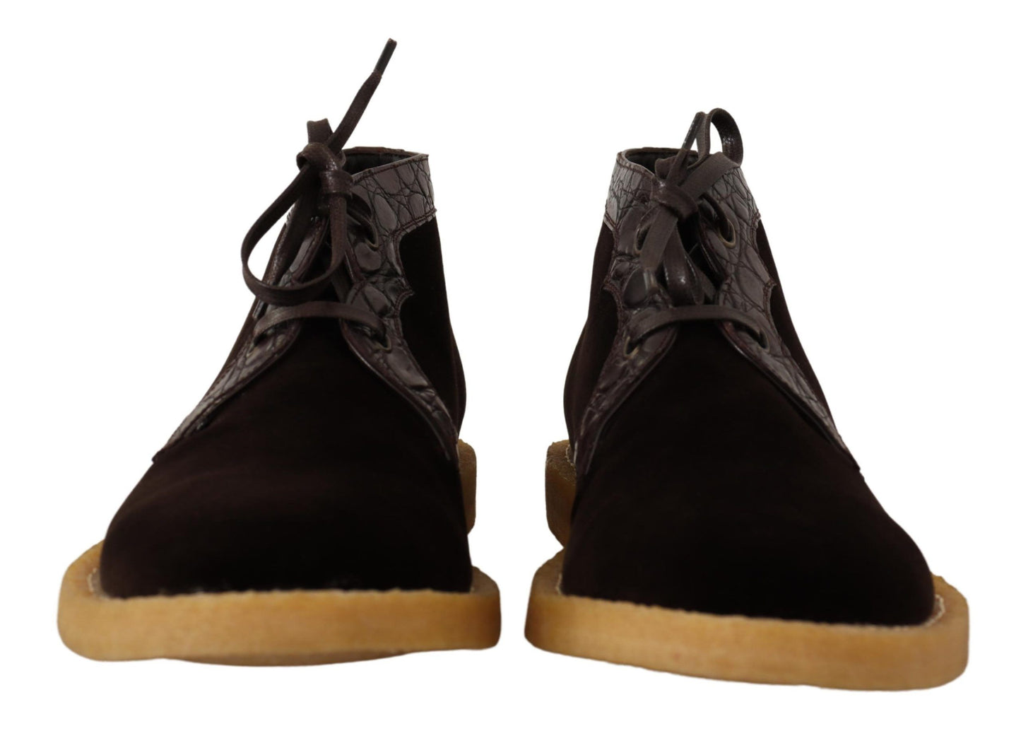 Dolce &amp; Gabbana Brown Velvet Exotic Leather Boots