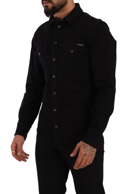 Dolce & Gabbana Black Slim Cotton Denim Stretch Shirt by Dolce & Gabbana