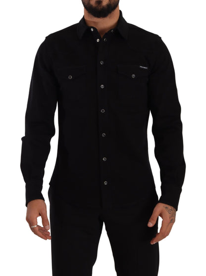 Dolce & Gabbana Black Slim Cotton Denim Stretch Shirt by Dolce & Gabbana
