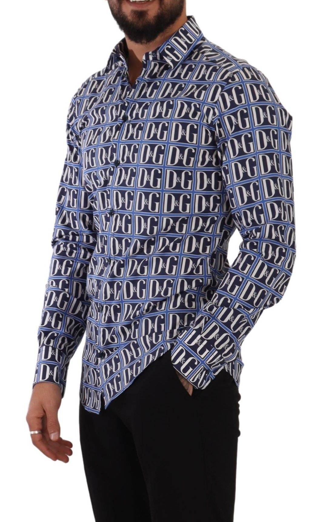 Dolce & Gabbana Blue Logo Mania Slim Fit Cotton Shirt by Dolce & Gabbana