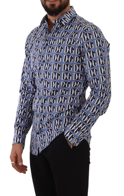 Dolce & Gabbana Blue Logo Mania Slim Fit Cotton Shirt by Dolce & Gabbana