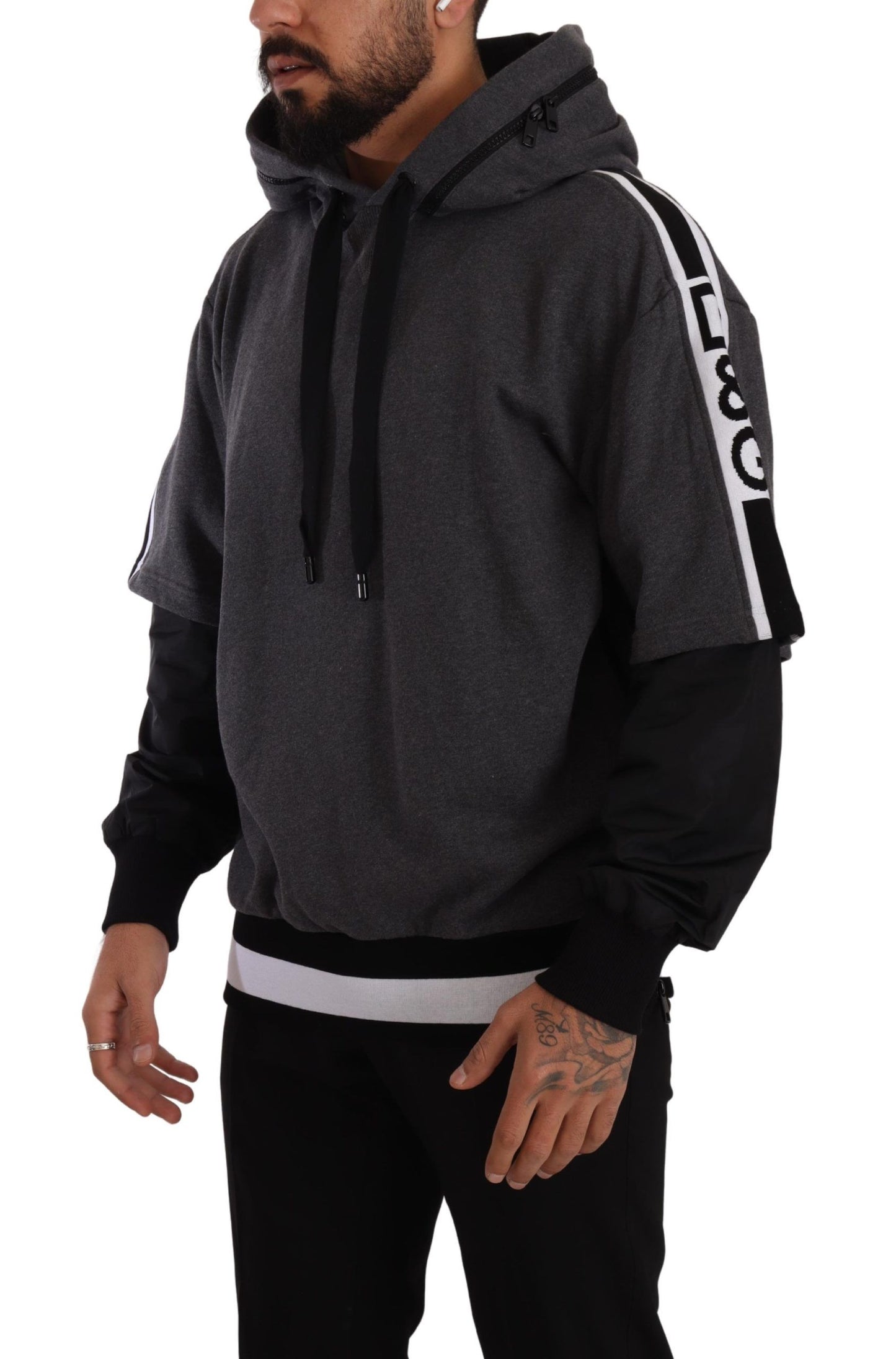 Dolce &amp; Gabbana Gray Black Cotton Hooded #DGMILLENNIALS Sweater