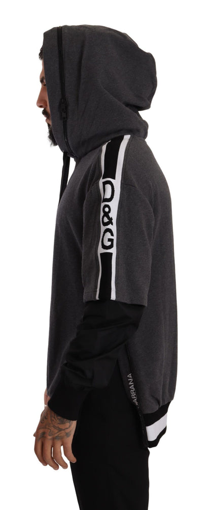Dolce &amp; Gabbana Gray Black Cotton Hooded #DGMILLENNIALS Sweater