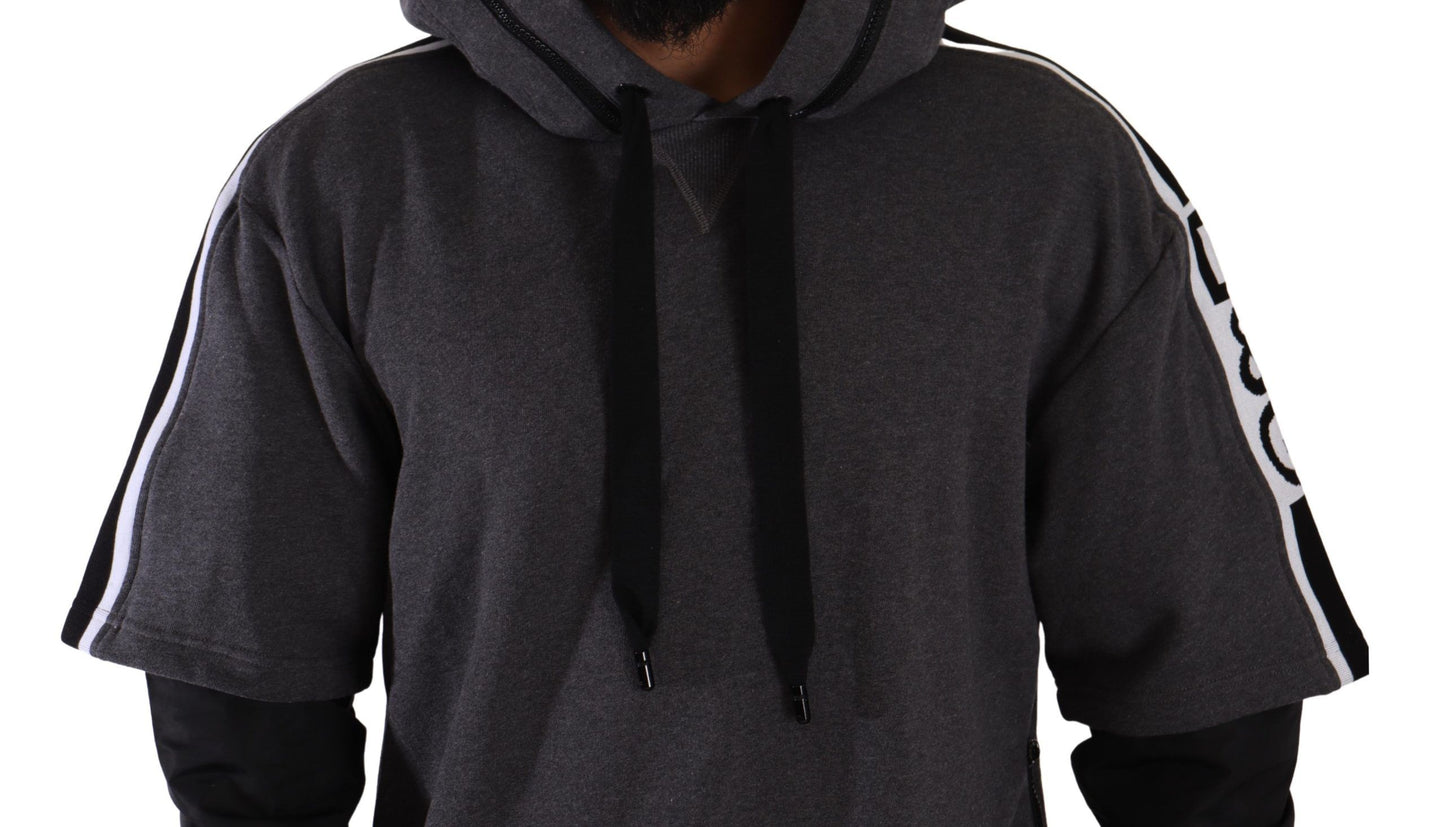 Dolce &amp; Gabbana Gray Black Cotton Hooded #DGMILLENNIALS Sweater