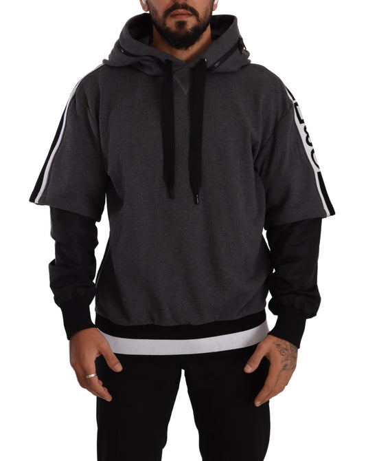 Dolce &amp; Gabbana Gray Black Cotton Hooded #DGMILLENNIALS Sweater