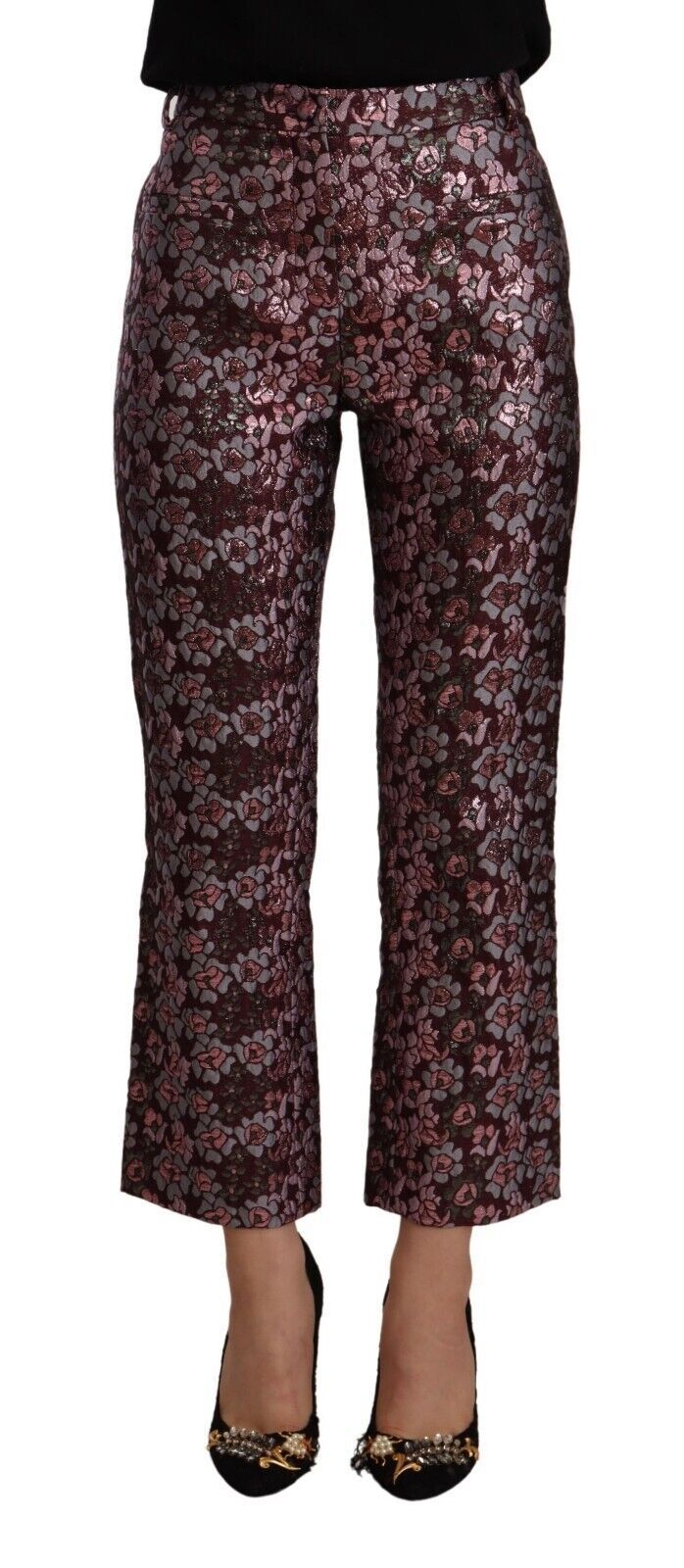 House of Holland Multicolor Floral Jacquard Flared Cropped Pants by House of Holland