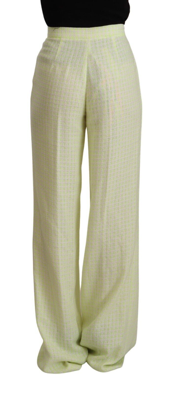 MSGM Yellow Green Cotton High Waist Straight Long Pants by MSGM
